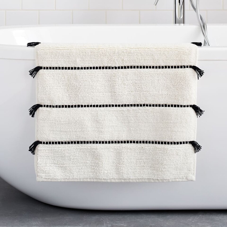 Organic Tassel Stripe Bath Mat West Elm UK